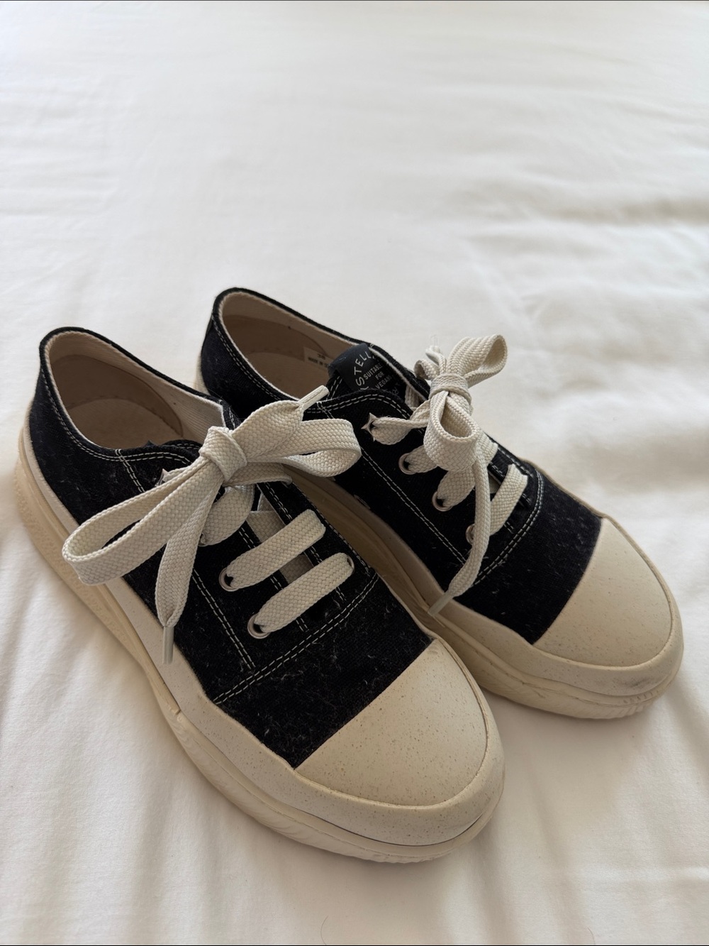 Stella McCartney Black Canvas Low-Top Sneakers with Cream Accents